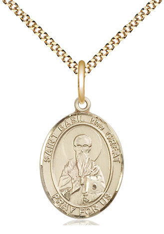 Extel Medium Oval  14kt Gold Filled St. Basil the Great Pendant with 18" chain, Made in USA