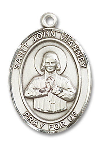 Extel Medium Oval Sterling Silver St. John Vianney Medal, Made in USA