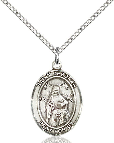 Extel Medium Oval Sterling Silver St. Deborah Pendant with 18" chain, Made in USA