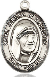 Extel Medium Oval Sterling Silver Saint Teresa of Calcutta Medal, Made in USA