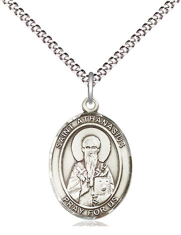 Extel Medium Oval Pewter St. Athanasius Pendant with 18" chain, Made in USA