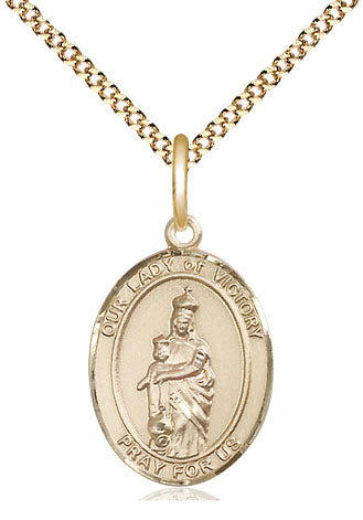 Extel Medium Oval  14kt Gold Filled Our Lady of Victory Pendant with 18" chain