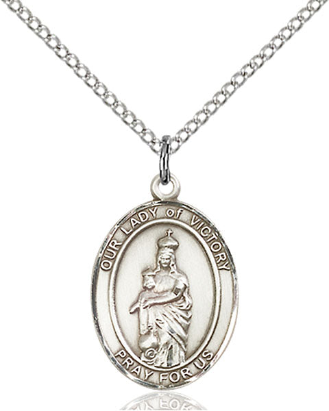 Extel Medium Oval Sterling Silver Our Lady of Victory Pendant with 18" chain