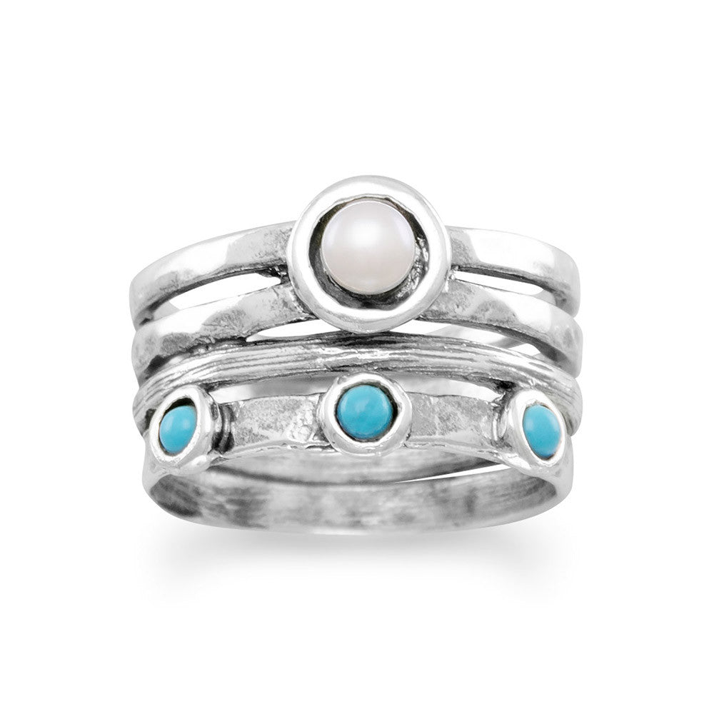 Extel Oxidized Cultured Freshwater Pearl and Reconstituted Turquoise Ring