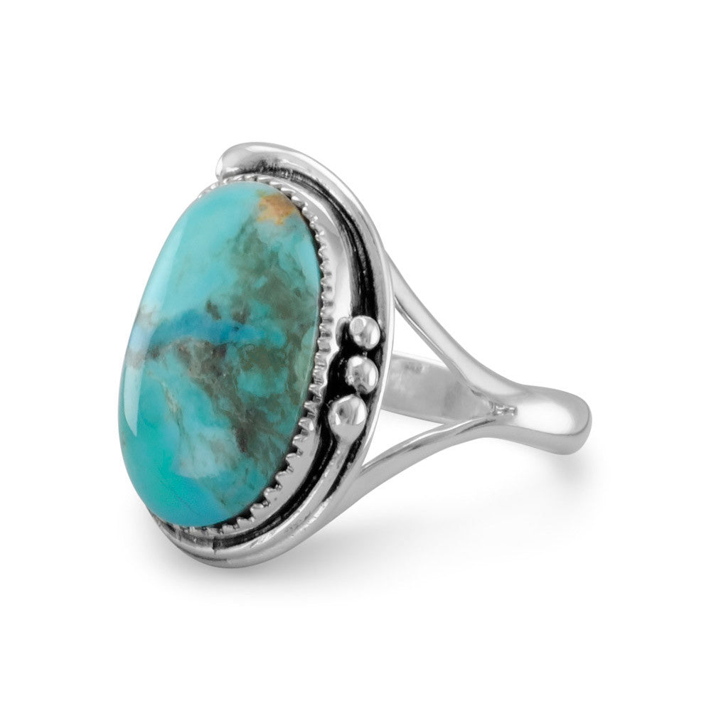 Extel Oval Reconstituted Turquoise Floral Design Ring