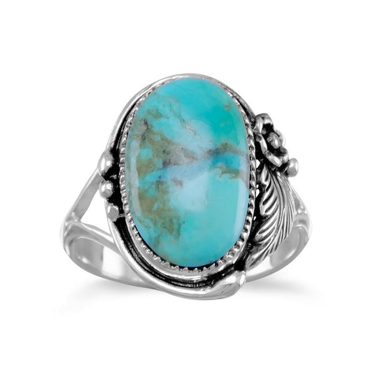 Extel Oval Reconstituted Turquoise Floral Design Ring