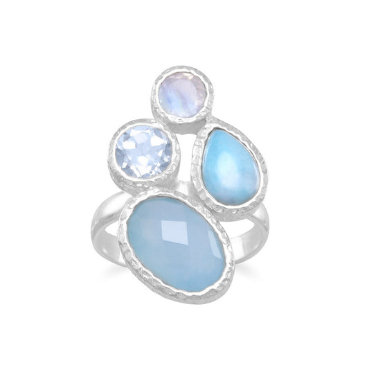 Extel Chalcedony, Larimar, Topaz and Moonstone Cluster Ring