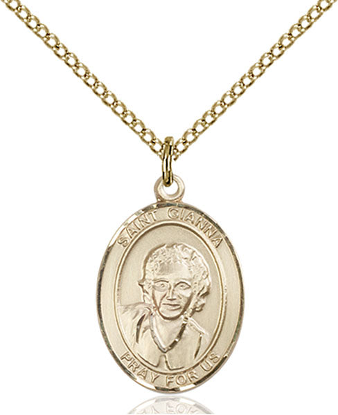 Extel Medium Oval  14kt Gold Filled St. Gianna Pendant with 18" chain, Made in USA