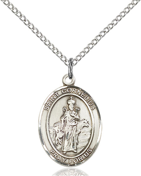 Extel Medium Oval Sterling Silver St. Cornelius Pendant with 18" chain, Made in USA