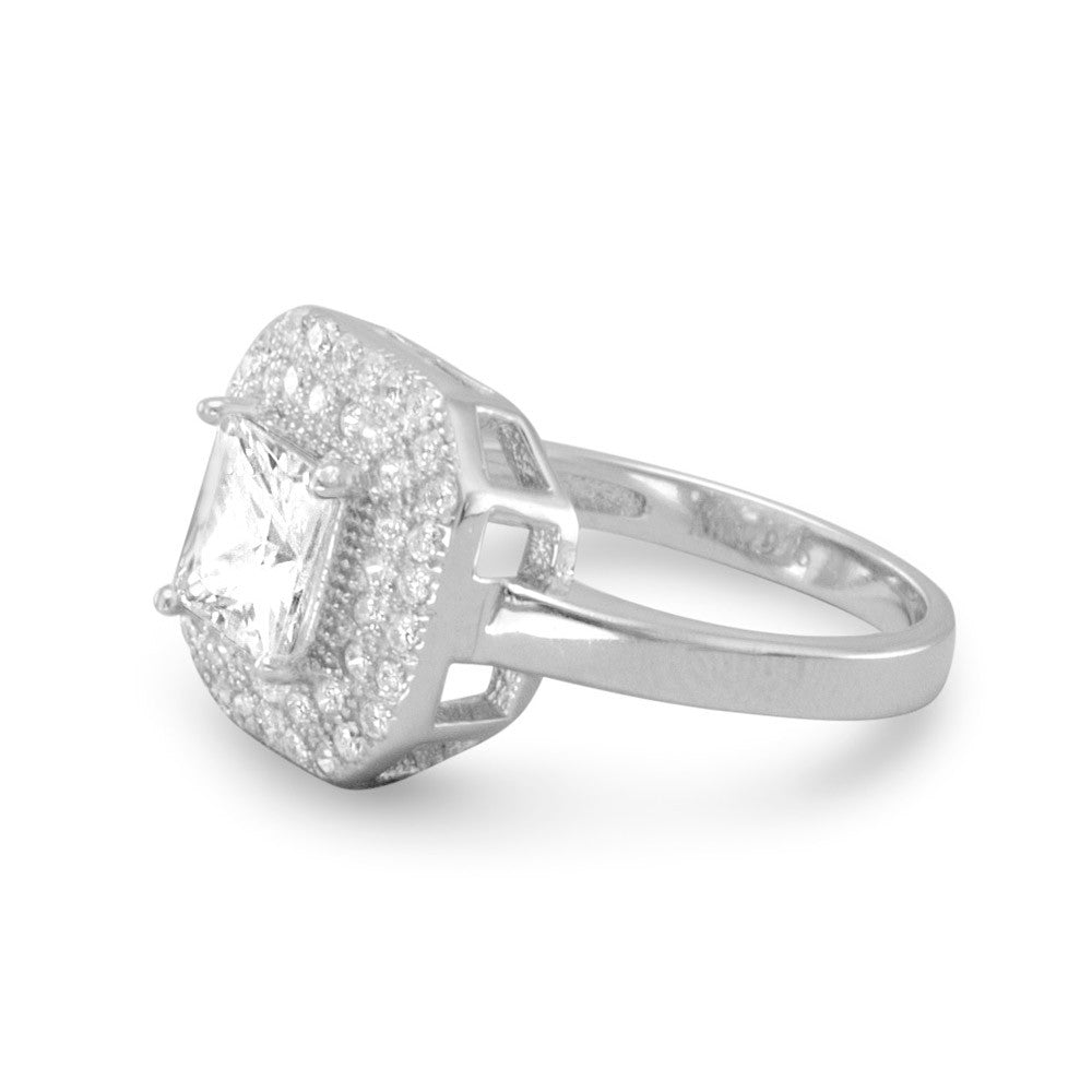 Extel Rhodium Plated Ring with Square CZ