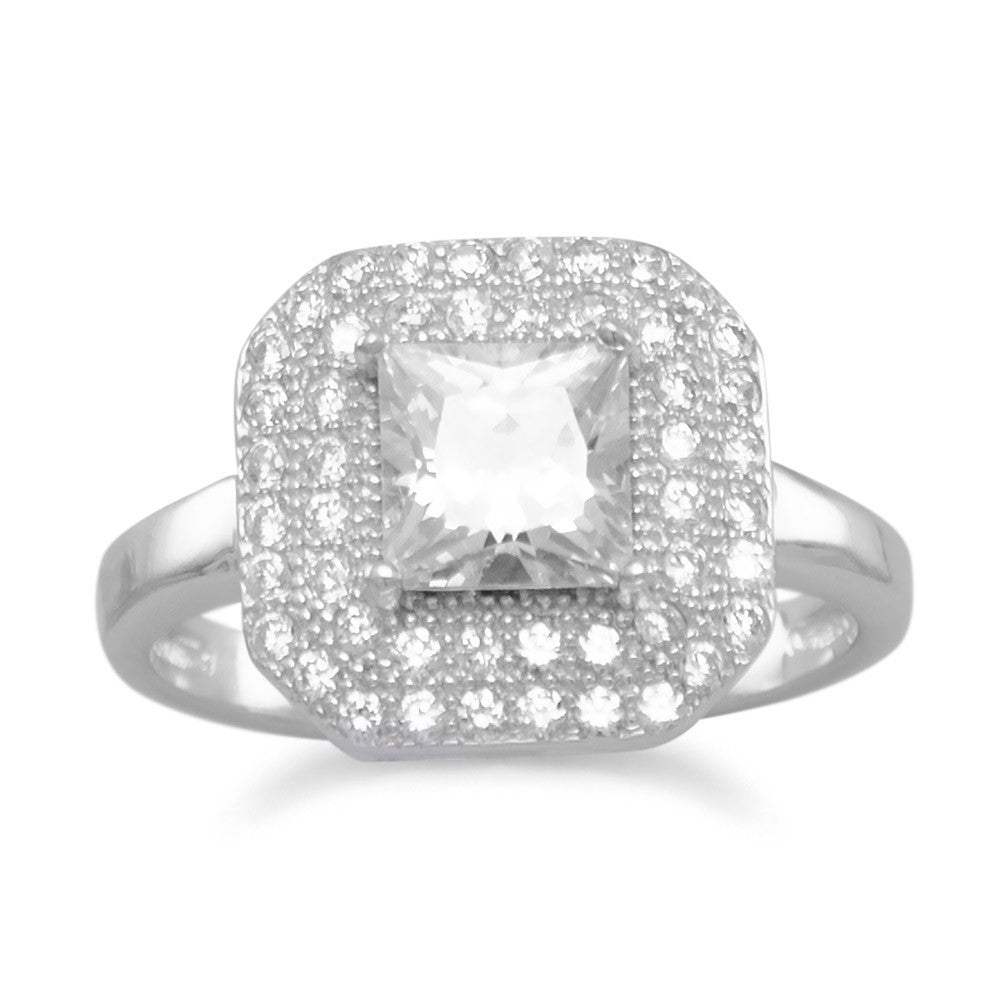 Extel Rhodium Plated Ring with Square CZ