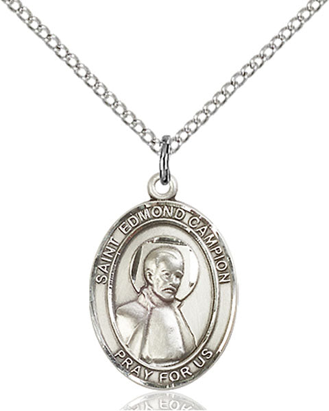 Extel Medium Oval Sterling Silver St. Edmund Campion Pendant with 18" chain, Made in USA