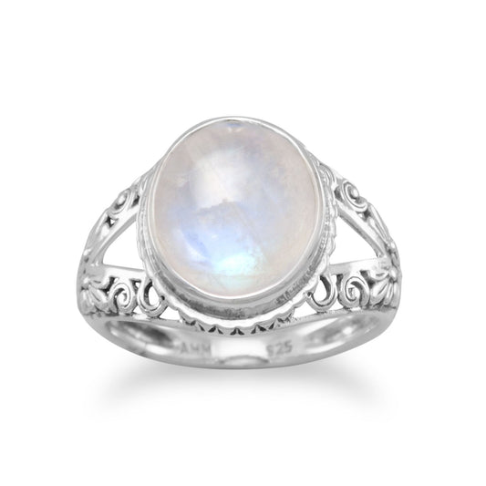 Extel Oxidized Ornate Rainbow Moonstone Ring