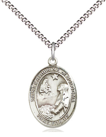 Extel Medium Oval Pewter St. Catherine of Bologna Pendant with 18" chain, Made in USA