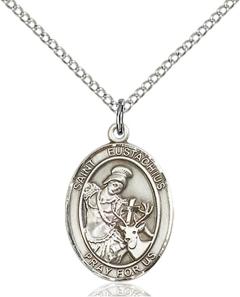 Extel Medium Oval Sterling Silver St. Eustachius Pendant with 18" chain, Made in USA