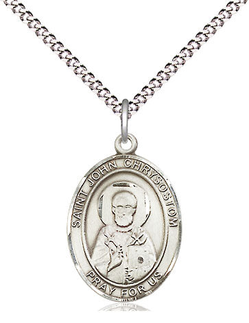 Extel Medium Oval Pewter St. John Chrysostom Pendant with 18" chain, Made in USA