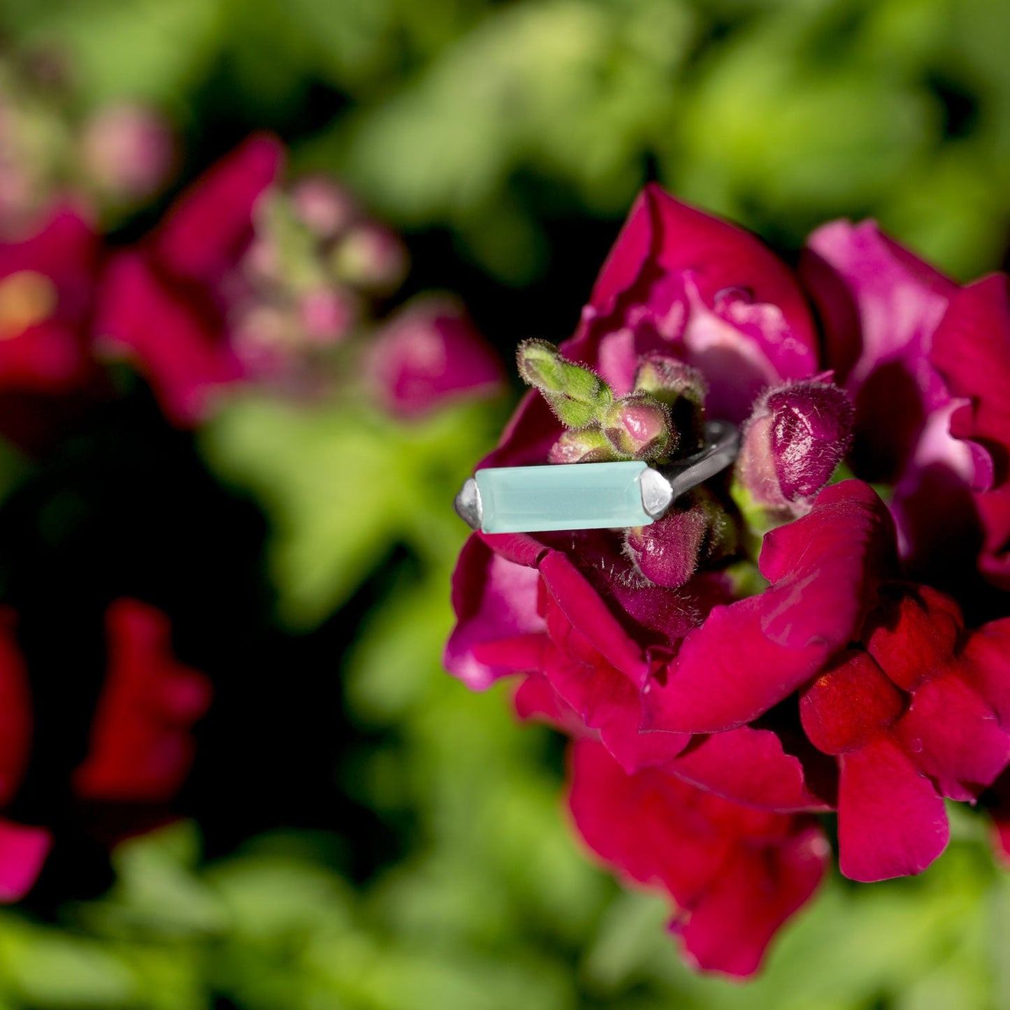 Extel Rhodium Plated Green Chalcedony Bar Ring