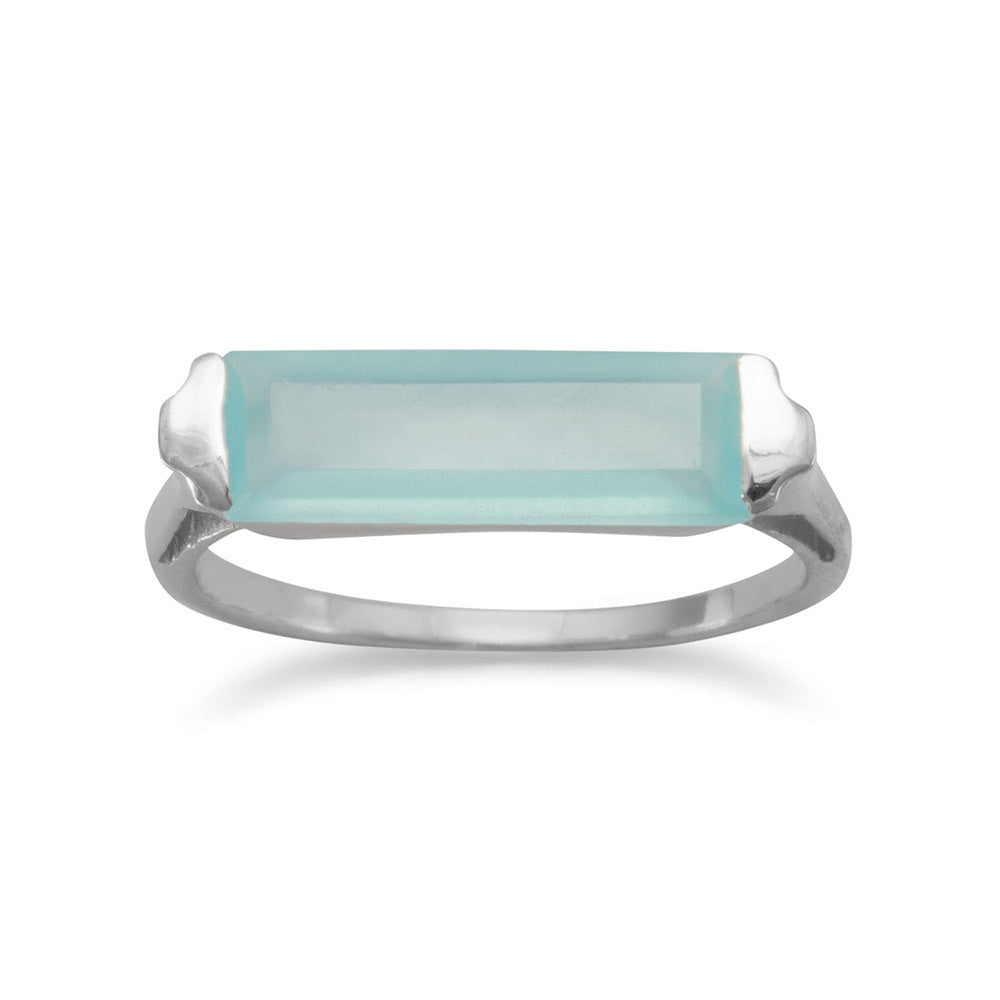 Extel Rhodium Plated Green Chalcedony Bar Ring