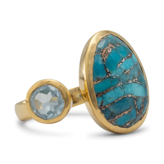 Extel 14 Karat Gold Plated Ring with Blue Topaz and Turquoise