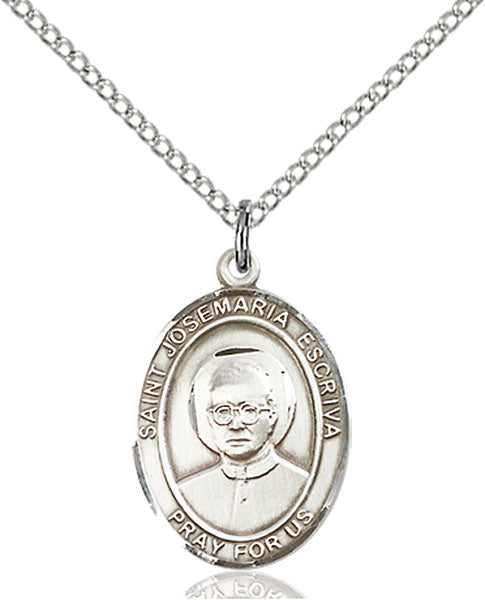 Extel Medium Oval Sterling Silver St. Josemaria Escriva Pendant with 18" chain, Made in USA