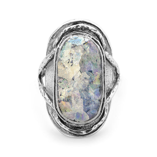 Extel Oxidized Oval Roman Glass Ring