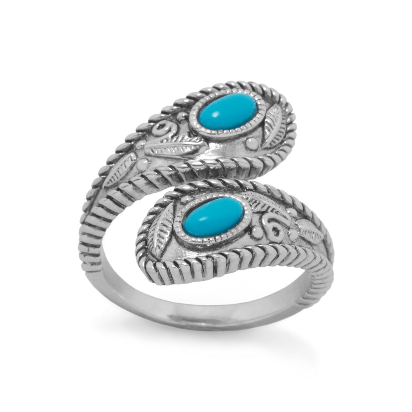 Extel Rhodium Plated Turquoise Wrap Ring