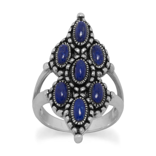 Extel Ornate Oxidized Lapis Ring, Made in USA