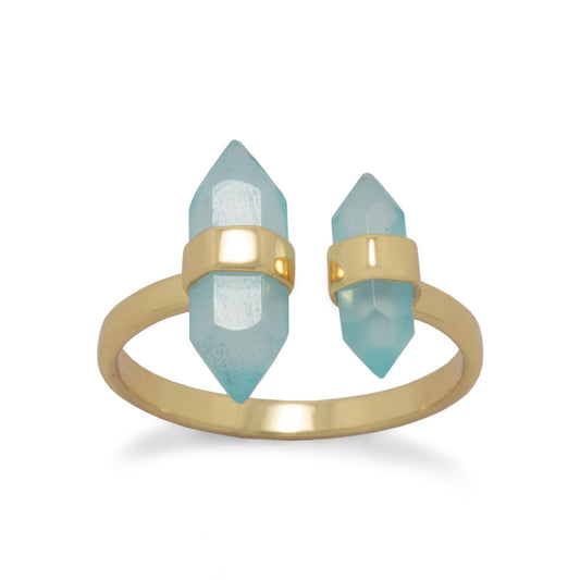 Extel 14 Karat Gold Plated Spike Pencil Cut Aqua Chalcedony Split Ring