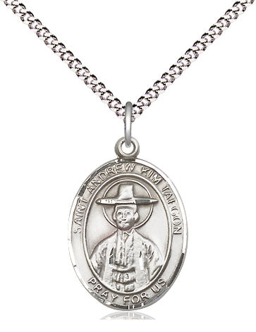 Extel Medium Oval Pewter St. Andrew Kim Taegon Pendant with 18" chain, Made in USA