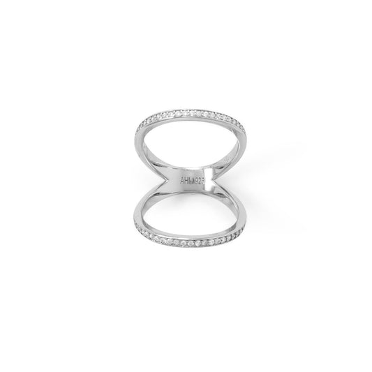 Extel Rhodium Plated CZ Double Band Knuckle Ring