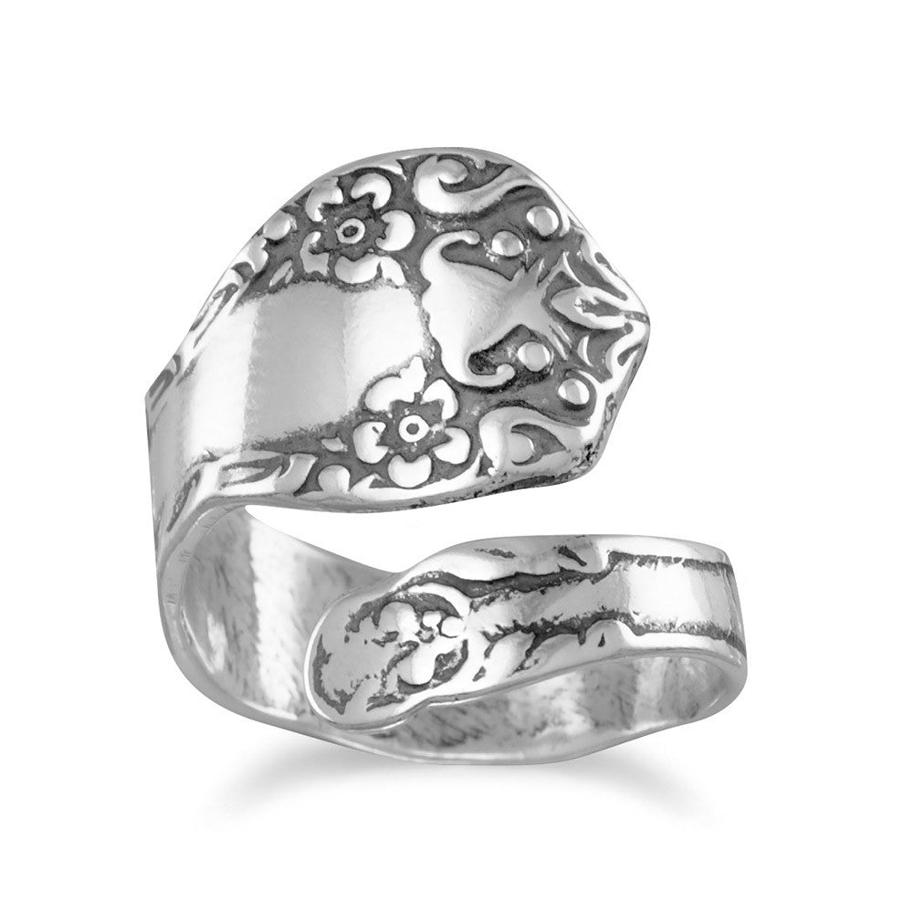 Extel Oxidized Floral Spoon Ring, Made in USA