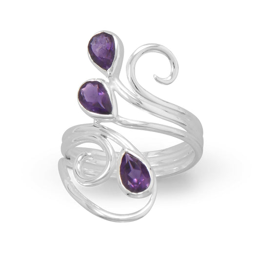 Extel Polished Scroll Design Amethyst Ring