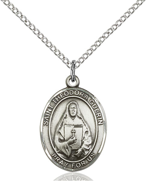 Extel Medium Oval Sterling Silver St. Theodora Pendant with 18" chain, Made in USA