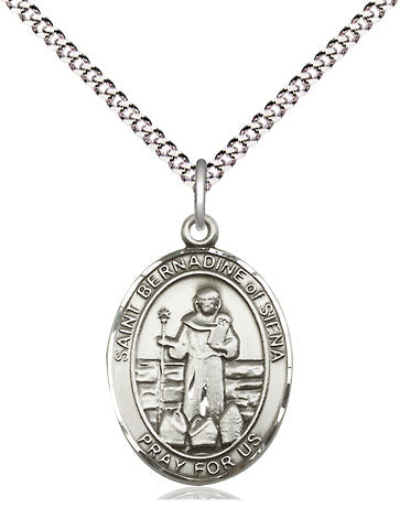 Extel Medium Oval Pewter St. Bernadine of Sienna Pendant with 18" chain, Made in USA