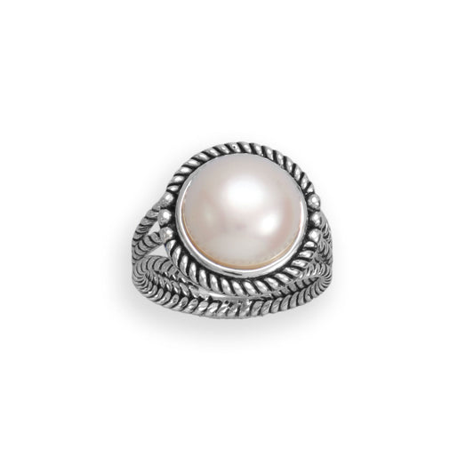 Extel Oxidized Rope Edge and Cultured Freshwater Pearl Ring