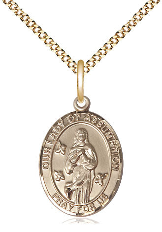 Extel Medium Oval 14Kt Gold Filled O/L of Assumption  with 18" chain