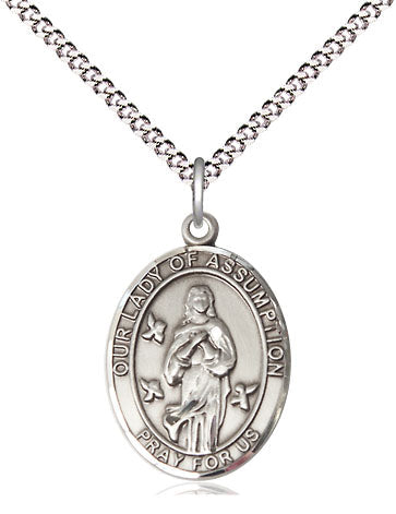 Extel Medium Oval Pewter Our Lady of Assumption Pendant with 18" chain