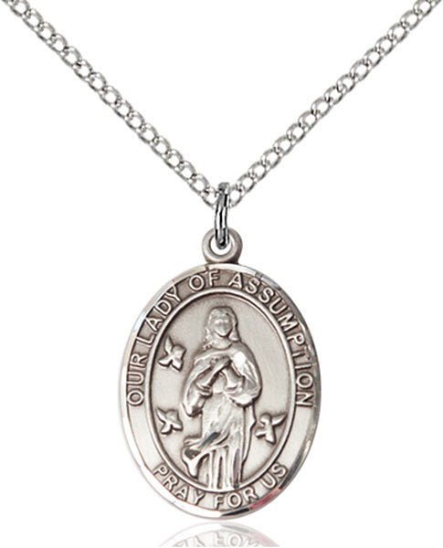 Extel Medium Oval Sterling Silver Our Lady of Assumption Pendant with 18" chain