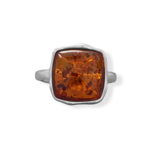 Extel Hammered Square Baltic Amber Ring