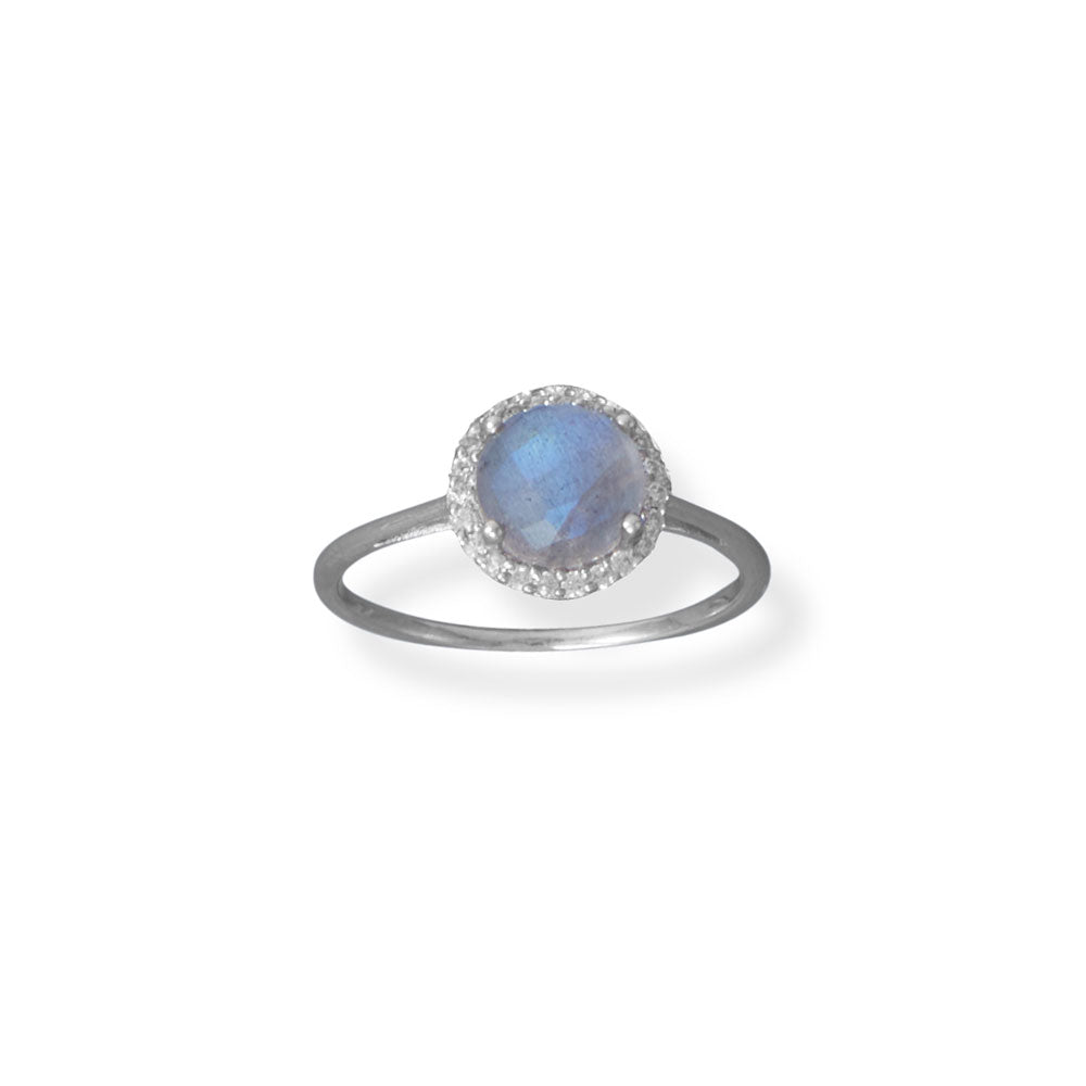 Luxe Labradorite! Rhodium Plated Labradorite and CZ Halo Ring