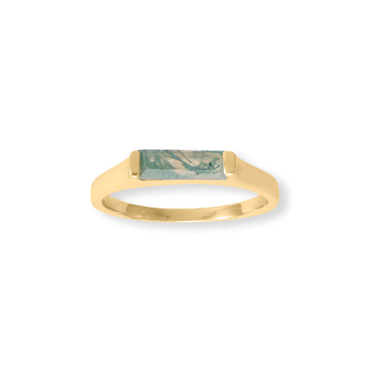 Extel 14 Karat Gold Plated Moss Agate Bar Ring