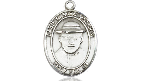 Extel Medium Oval Pewter St. Damien of Molokai Medal, Made in USA