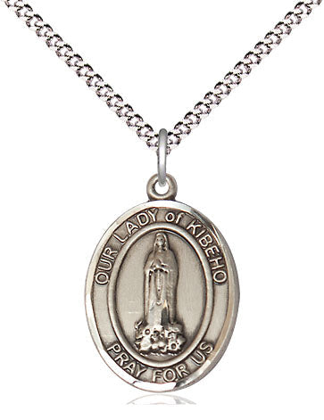 Extel Medium Oval Pewter Our Lady of Kibeho Pendant with 18" chain