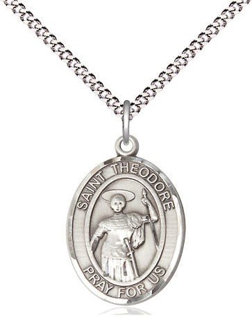 Extel Medium Oval Pewter St. Theodore Stratelates Pendant with 18" chain, Made in USA