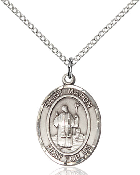 Extel Medium Oval Sterling Silver St. Maron Pendant with 18" chain, Made in USA