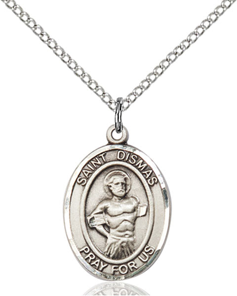 Extel Medium Oval Sterling Silver St. Dismas Pendant with 18" chain, Made in USA