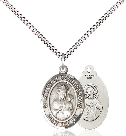 Extel Medium Oval Pewter Our Lady of Czestochowa Pendant with 18" chain