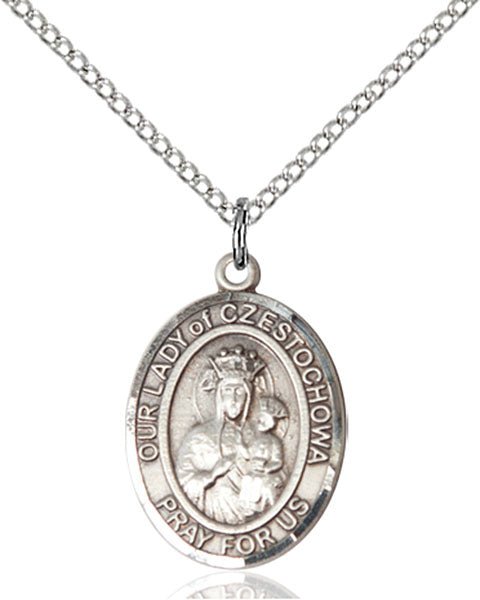 Extel Medium Oval Sterling Silver Our Lady of Czestochowa Pendant with 18" chain