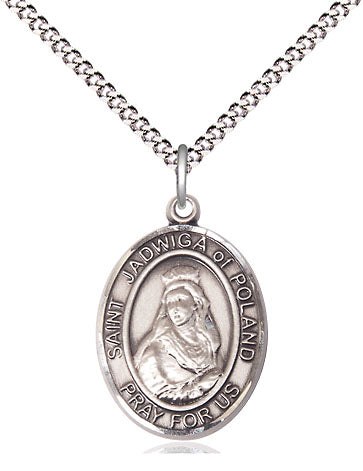 Extel Medium Oval Pewter St. Jadwiga of Poland Pendant with 18" chain, Made in USA