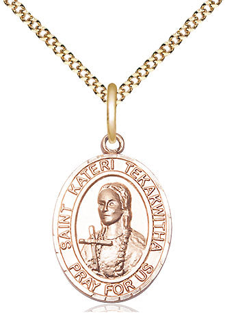 Extel Medium Oval 14Kt Gold Filled St. Kateri Tekakwitha  with 18" chain, Made in USA